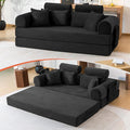 79 Corduroy Sofa Bed Sleeper Couch 6-in-1 Convertible Boneless Floor Futon Loveseat High-Density Foam Couch in a Box with 2 Headrest Pillows No Assembly Black