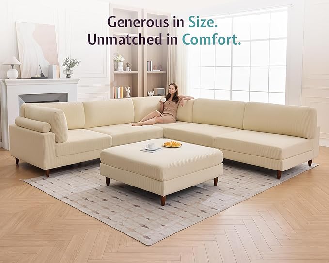 Jocisland Modular Sectional Sofa with 44 Extra Deep SeatOversized 6-Seater Modular Sofa for Plus-Size &amp Big Families Sectional Couch for Living Room Easy Assembly Grey Corduroy