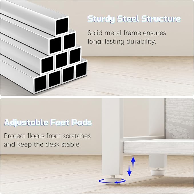 L Shaped Gaming Desk with Power Outlets &amp RGB Lights 46'' L- Shaped Desk Computer Corner Desk with Monitor Stand &amp Storage Shelf &amp Hook Home Office Desk Writing Desk White