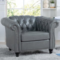 Leather Chair Living Room Single Sofa Medieval Retro Tufted Cushion Accent Sofa Chair with Rolled Arms and Nailhead Cigar Chair for Bedroom Office Apartment Club Chairs (Grey)