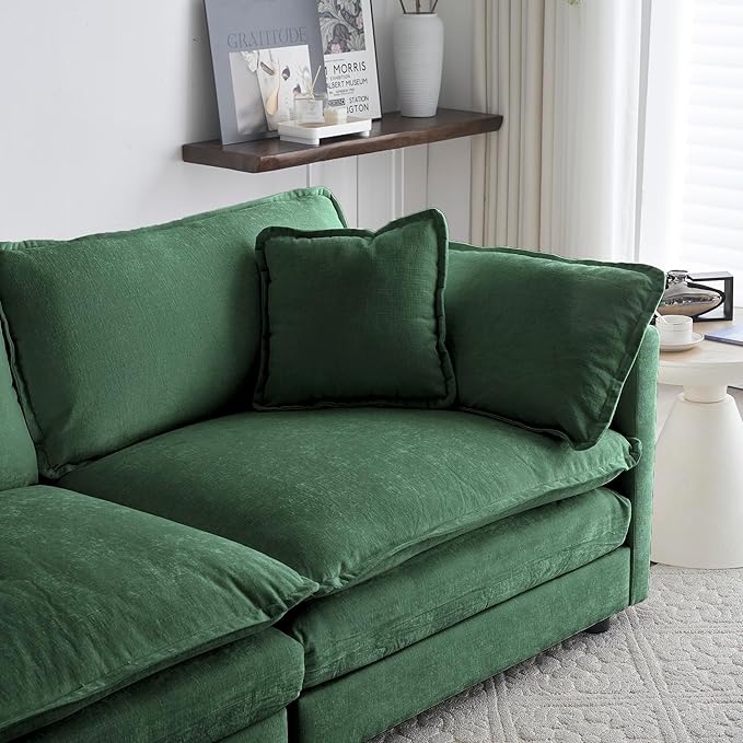 WILLIAMSPACE 111.5 Sectional Sofa Couch for Living Room Modern Upholstered U-Shaped Sofa with 2 Ottoman &amp Toss Pillows Modular 5 Seat Sofa Furniture for Apartment Chenille Fabric (Green)