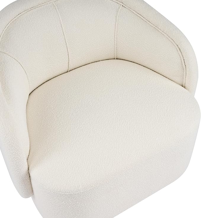 Scott Living Amanda Carly Low Profile Accent Chair Round Backrest Side Chair Living Room Armchair with Boucle Fabric Cushion Comfy Reading Chair for Bedroom Wooden Single Lounge Sofa Cream