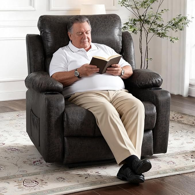 FLEXISPOT XL31-XL Oversized Power Lift Recliner Chair for Elderly 27.4 Extra Wide Lay Flat Lift Chair w/Massage &amp Heat Dual Motor Electric Reclining Chair for Big &amp Tall(Oversized Dark-Gre