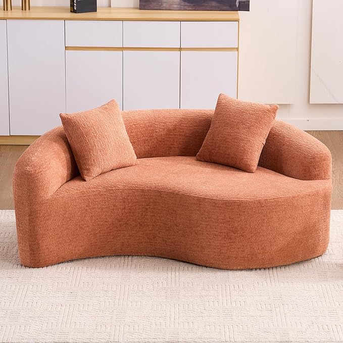 67 Modular Sectional Loveseat Sofa Chenille Upholstered Cloud Couch with S-Shaped Cushion Boneless Couch Sleeper Deep Seat Sofa with Throw Pillows for Living Room (Coral) | Chenille Comfortable