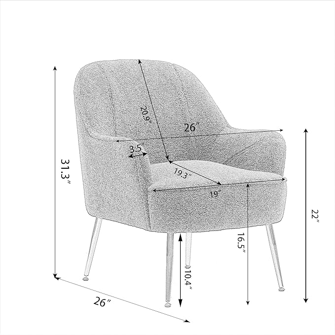Modern Ergonomics Soft Velvet Fabric Material Armchair Accent Chair with Gold Legs Coffee Table Side Chair Comfy Upholstered Arm Chair for Indoor Home Living Room Bedroom (Grey)