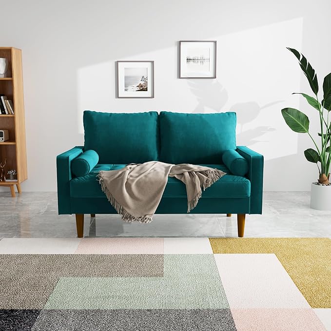 SILKIR Velvet Loveseat Sofa Love Seats Furniture for Small Spaces Mid-Century Modern Loveseats for Living Room Love Seat Couch 58 Inches Teal Blue
