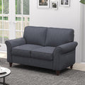 EBELLO Modern Linen Fabric Loveseat Sofa Upholstered 2-seat Sofa Couch Wood Frame and Sturdy Legs for Living Room Bedroom Office Dark Blue