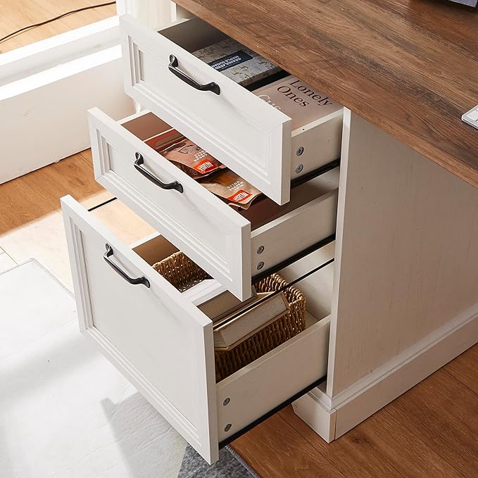60 Farmhouse Executive Desk with Charging StationHome Office Desk with 2 Drawers &amp1 File CabinetWood Work Desk for Office and Home