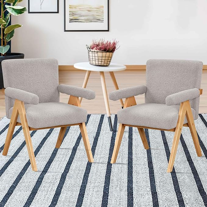 Modern Velvet Upholstered Accent Chairs Set of 2 with Wood Frame and Armrest Fabric Wooden Armchairs for Living Room Bedroom Office Reading Room (Gray)
