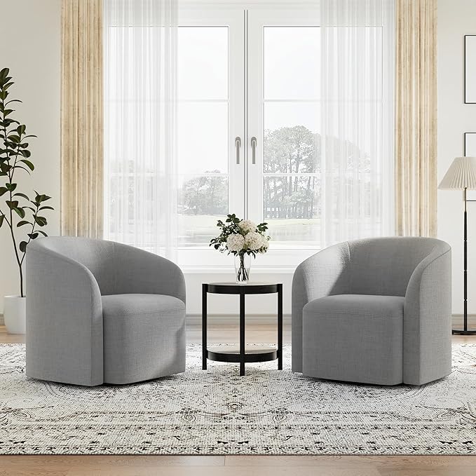 COLAMY Swivel Accent Chair Modern Barrel Round Chair Upholstered Comfy Living Room Chair with Armrest Armchair for Reading Room/Bedroom/Waiting Room/Office No Assembly Grey