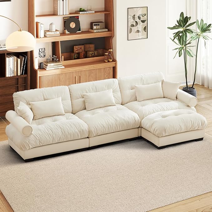 SoarFlash SorFlash Sectional Sofas Couches for Living Room L Shaped Couch Sofa Set Small Couches for Small Spaces Apartment with Movable Ottoman Beige