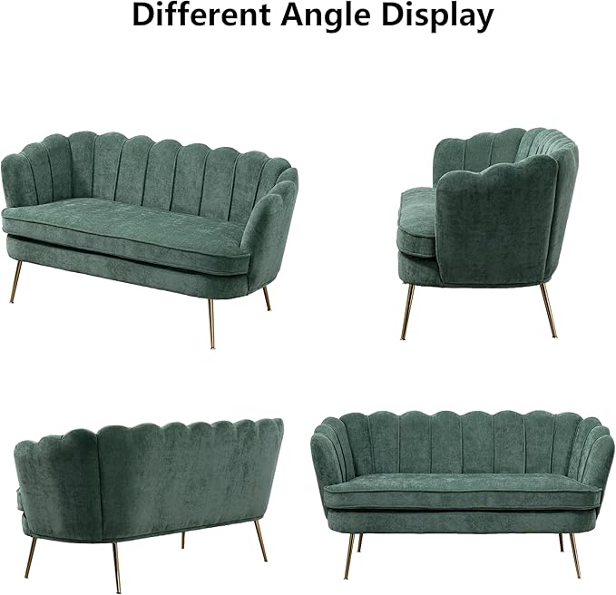 Chenille Small Sofa Couch for Small Spaces Living Room Bedroom59 Loveseat Couches with Gold Metal LegsChannel Tufted 2 Seater Sofas with Curved Back and Arms for ApartmentRV