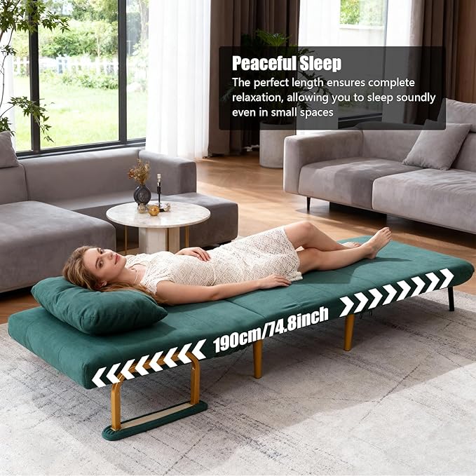 Convertible Sleeper Sofa Bed 3 in 1 Multi-Functional Sofa Chair Bed with 5 Position Adjustable Backrest Folding Sofa Bed Floor Single Chairs Fold Out Chair Beds for Living Room (Green)