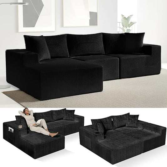 EconoHome Boneless Cloud Sectional Sofa - Plush Deep Seat L-Shaped Couch for Relaxing &amp Entertaining Durable Construction &amp Easy Assembly Perfect Addition to Any Living Room