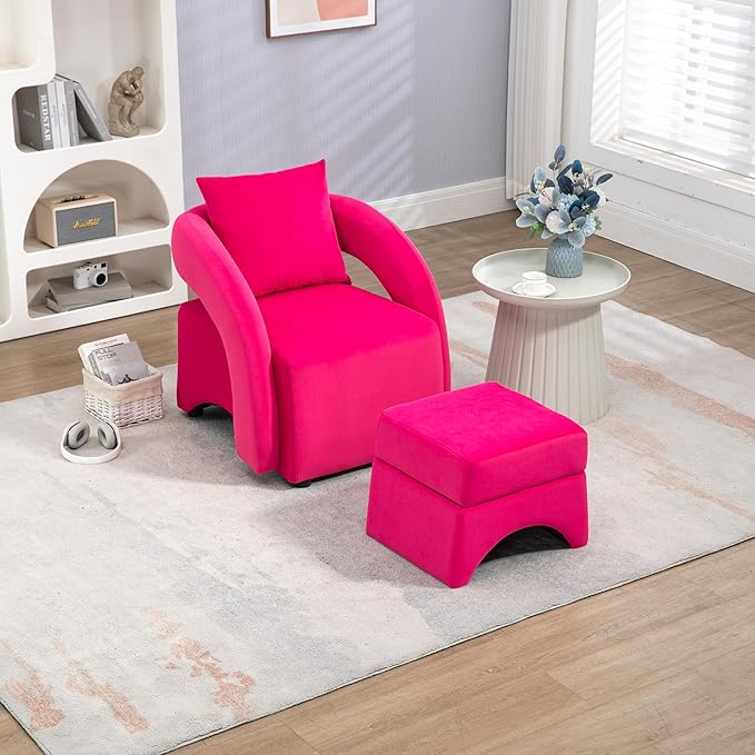 House Hold Accent Chair with Ottoman Mid Century Modern Barrel Chair Upholstered Club Tub Round Arms Chair for Living Room