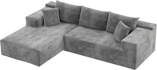 VICTONE 108” Cloud Sectional Couches Boneless Couch Modular L-Shaped Sofa with Deep Seat Modern Comfort Upholstered Sofas for Living Room No Assembly Required (Corduroy Grey)