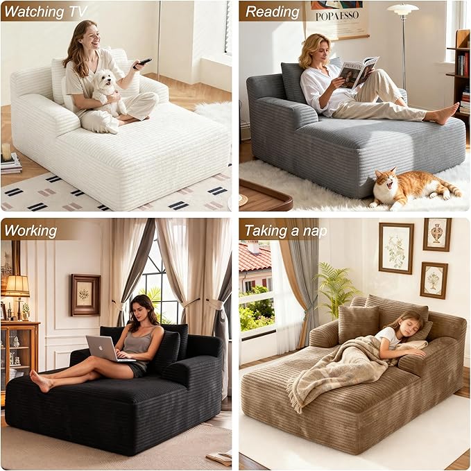 Avenix 66 Boneless Oversized Chaise Lounge Chairs Indoor Boneless Oversized Chaise Lounges Indoor Boneless Oversized Reading Chairs Cloud Sleeper Sofa Couch Bed with 3 Pillows for Living RoomBlack