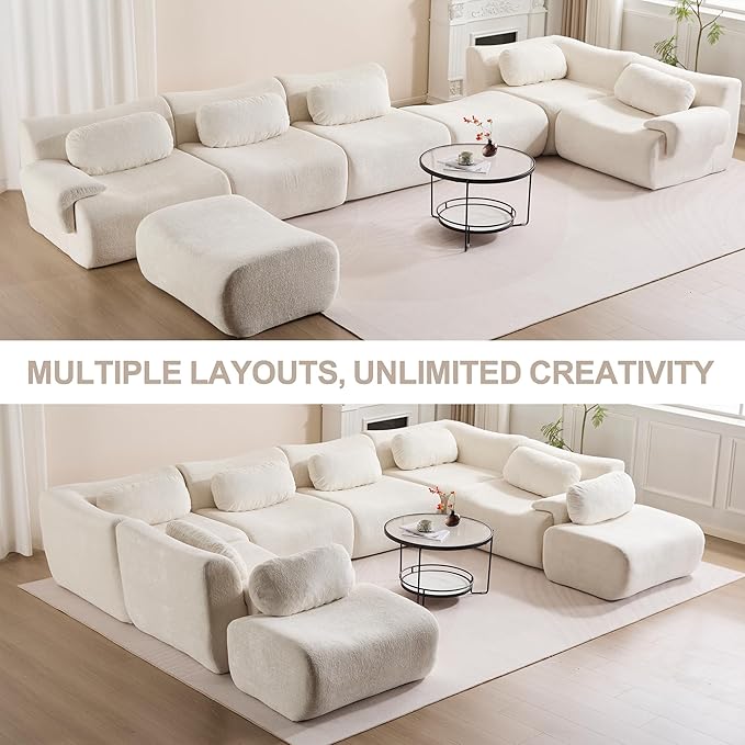 Multiple Modular Boneless Couches for Living Room Cloud Sectional Sofa with Comfy Deep Seat Oversized 3 Seater Couch for Bedroom Apartment No Assembly 3 Modules Combined Beige