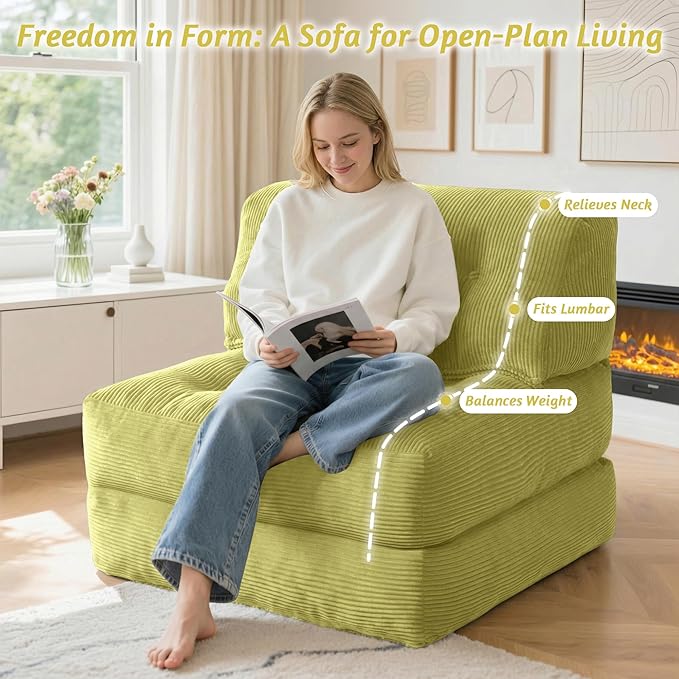 HABUTWAY Folding Sofa Bed Convertible Sleeper Chair Bed with Pillow &amp Handle Foldable Mattress with Back Support Portable Single Couch Comfy Floor Sofa Lounge for Living Room Bedroom(Green)