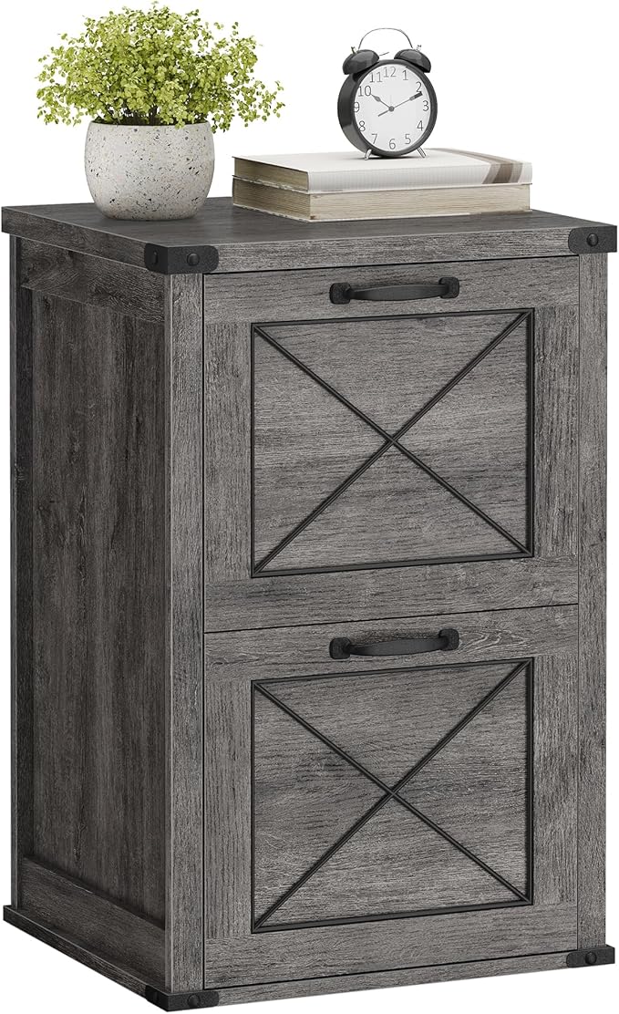 VASAGLE File Cabinet Filing Cabinet with 2 File Drawers Printer Stand Fit A4 Letter Size Hanging File Folders Modern Farmhouse Style for Home Office Misty Gray UOFC048G01