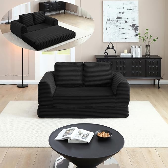 Foldable Boneless Love Seat Couches in a Box Modern Floor Foam Sleeper Sofa Bed 2-in-1 Convertible Cloud Sofa for Home Apartments Bedroom