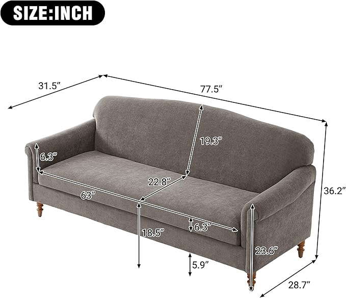 Christopher Knight Home Sola 77.5'' Modern Chenille Upholstered Loveseat Sofa with Rolled Armrest and Rubberwood Frame 2-Seater Home Sofa Living Room Comfy Couch for Hotel/Apartment Brown