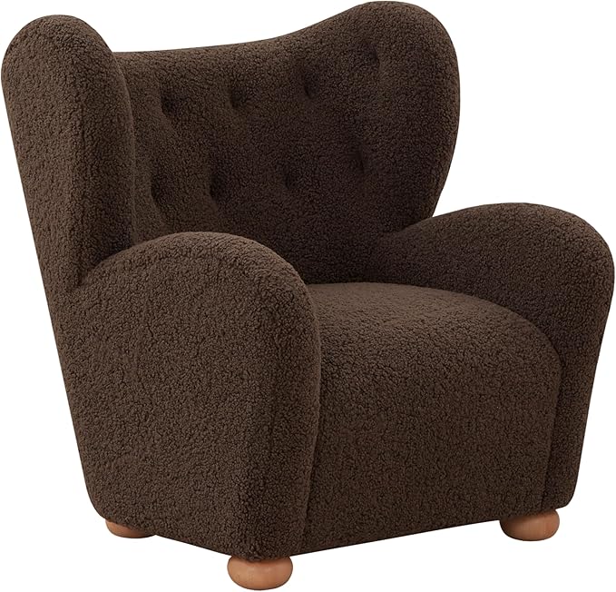 SAFAVIEH Couture Collection Galloway Dark Brown Faux Shearling/Natural Wingback Accent Chair