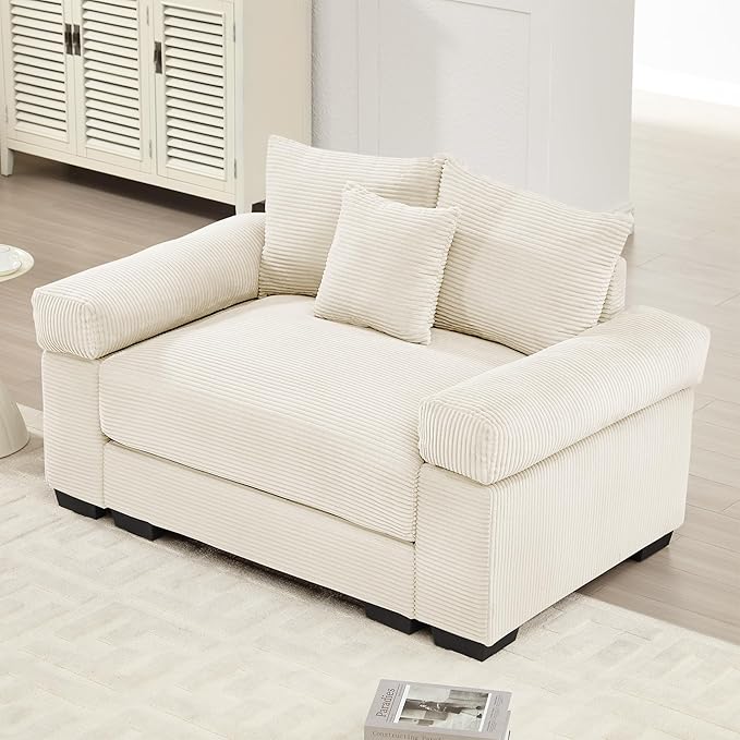 ERYE Modern Corduroy Upholstered Accent Chair Oversized Wider Seat Armchair Leisure Comfy Sofa Chair with Removable CushionArmrests and 3 Pillows for Home Apartment