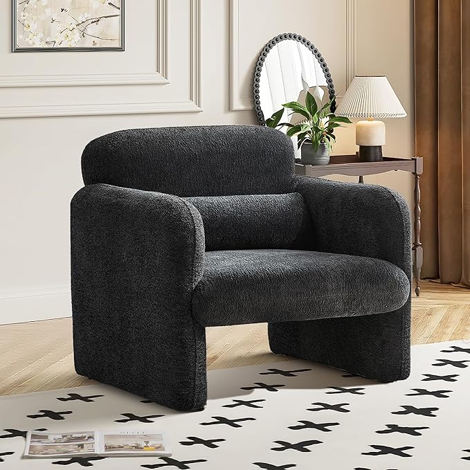 33.86 Inch Velvet Single Sofa for Living RoomAccent Chair for Small Spaces Modern Upholstered Armchair with Lumbar PillowComfy Reading Chair for Bedroom (300lbs Capacity)Dark Grey