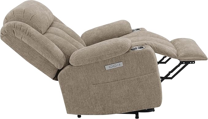 Coaster Home Furnishings - Houston - Fabric Upholstered Power Lift Recliner Chair with Power Panel with USB Port Cup Holders and Pillowtop Arms - Living Room - Camel - 602274P