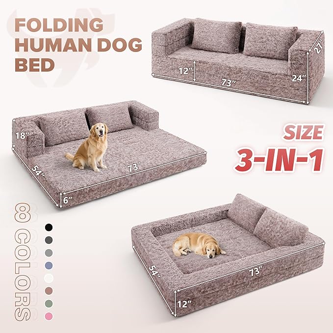 HABUTWAY Convertible Sofa Bed 3-in-1 Futon Sofa Bed with Pillow Foldable Pull Out Floor Sofa Bed with Removable Cover Plush Boneless Couch for Living Room/Bedroom/Dorm(QueenCaramel)