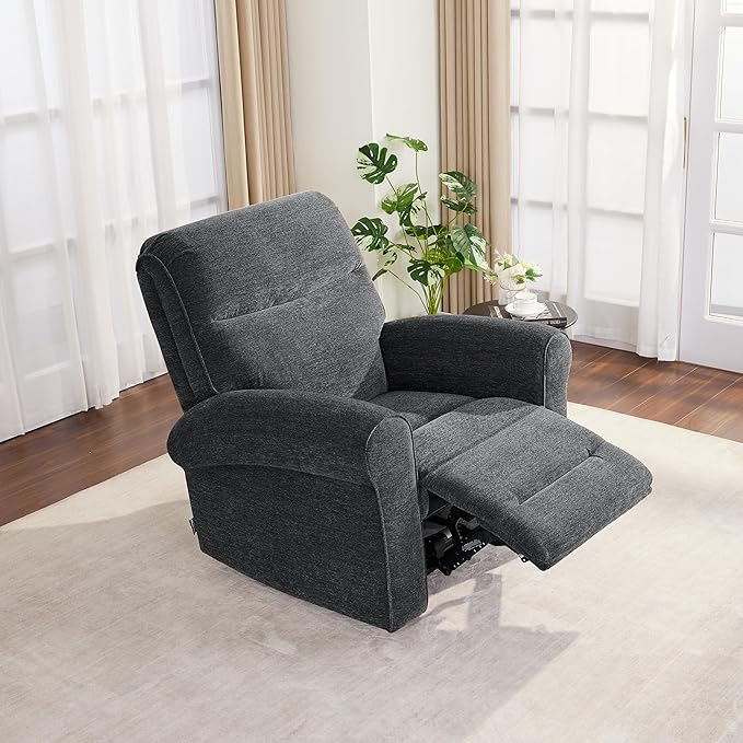 MCombo Power Wall Hugger Recliner Chair for Small Space RV Living Room USB &amp USB-C Charging Ports Modern Rolled Arm Recliner PR630 (Dark Grey Medium)
