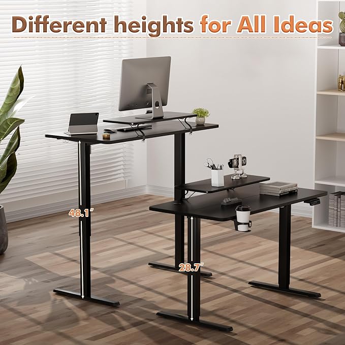JUMMICO Electric Standing Desk Adjustable Height Desk 47 x 24 Inch with Monitor Stand Home Office Computer Desk (Black)