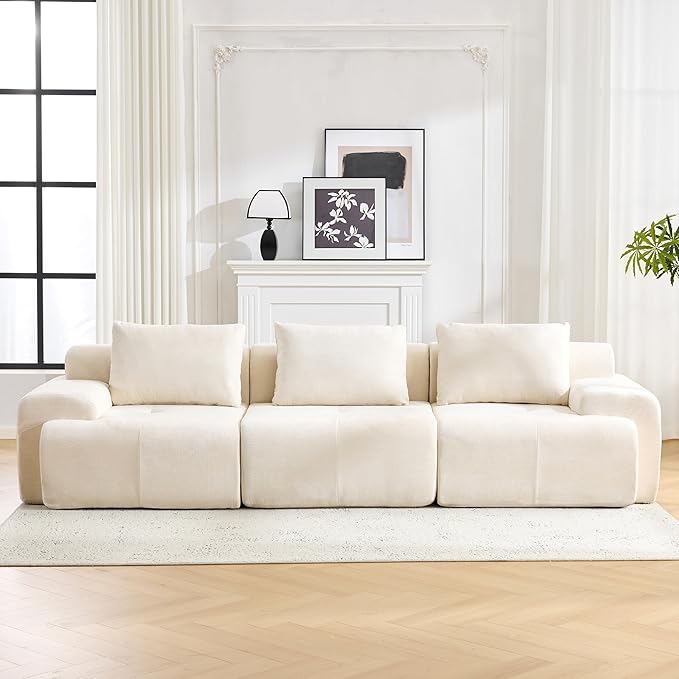 120.5 Modular Sectional Sofa Chenille Upholstered Boneless Couch Modern Deep Seat Cloud Sectional Couches for Living Room Oversized 3 Seater Couch No Assembly Beige