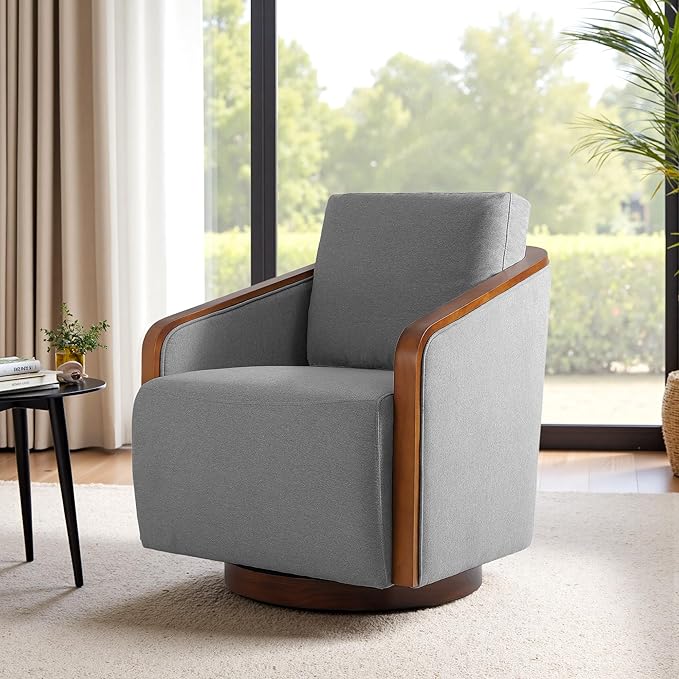 Swivel Barrel Accent Chair Mid Century Modern Arm Chair for Living Room Bedroom Comfy Club Reading Lounge Sofa Corner Chairs for Adults(Chenille Light Grey Set of 2)