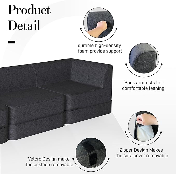 Daneey Modular Sectional Sofa L Shaped Sectional Couch Sofa Small Sectional Sofa Black Sectional Couches for Small Living Room Apartment Small Spaces