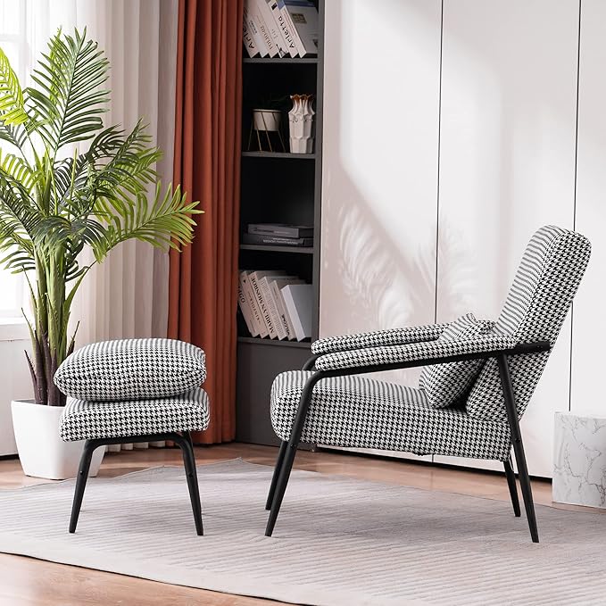 MCombo Modern Accent Chair with Ottoman Soft Fabric Club Armchair Upholstered Leisure Chair for Small Space Living Room &amp Bedroom 4123 (2)