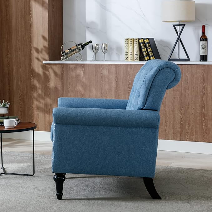 Upholstered Accent ChairsMid Century Armchair Sofa ChairsComfy Living Room ChairButton Tufted Reading Chair for Living Room BedroomStudy (2 Blue)