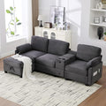 KEIKI 105 L-Shaped Oversized Corduroy Modular Sectional Sofa with 1 Ottoman and Multi Functional Console 4-Seater Upholstered Couch with USB and 2 Cup Holder Easy Assembly for Living Room Gray