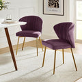 HULALA HOME Dining Chairs Set of 2 Velvet Upholstered Kitchen &amp Dining Room Chairs With Metal Legs Vanity Chair Armless Side Chairs for Living Room Bedroom Makeup Room Channel Curved Backrest Pu
