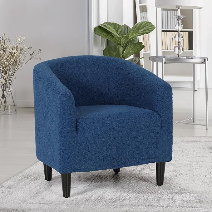 MoNiBloom Accent Barrel Chair Boucle Fabric Accent Chair Modern Sherpa Elegant Armchair with Cozy Soft Padded 300lbs Capacity Compact Sofa Chair for Living Room Bedroom Office Navy Blue