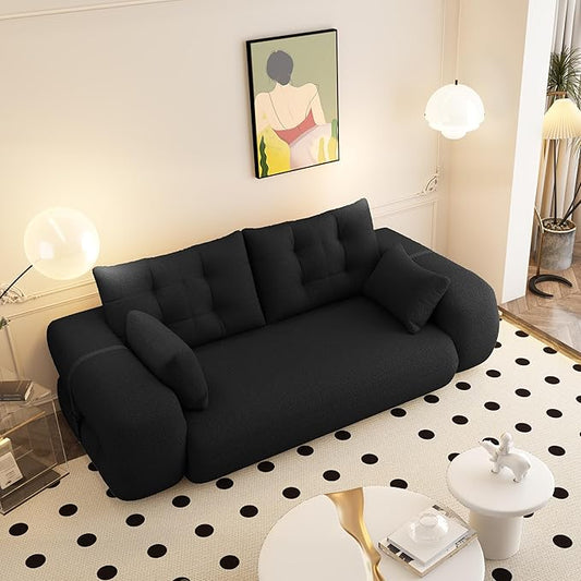 KEIKI 78.7 Foldable 3-in-1 Multi-Functional Sleeper Sofa Bed Convertible Foam-Filled Floor Couch for Adults Human-Sized Dog Bed Teddy Fabric Black