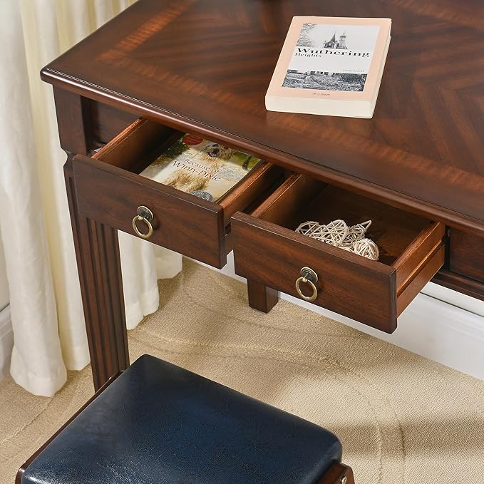 Vintage Wooden Writing Desk with 2 Drawers Small Computer Desk Workstation 31.5in Wide Study Table for Home Office Small Secretary Table in Cherry Walnut SSZ-D1258
