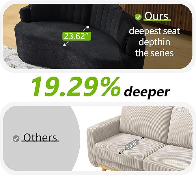 69”Curved Loveseat Sofa for Living Room Deep Seat Love Seat Couch with 2 High Back Modern Loveseat Adopt Jacquard Plush Fabric Suitable Small Spaces The Cloud Loveseat No Assembly Needed Black