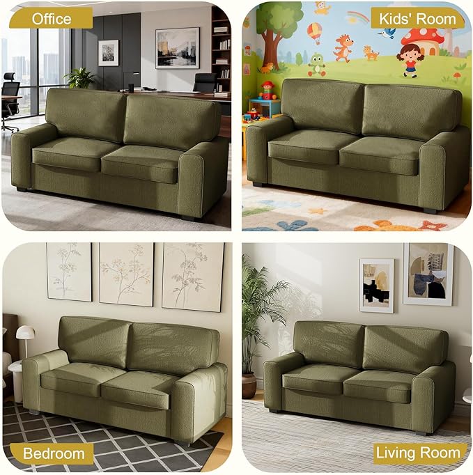 69.6 Modern Loveseat Sofa with Chenille Fabric - Deep Seat 2-Seater Couch Spring Cushion &amp Sturdy Metal Frame Cozy Small Sofa for Living Room Bedroom Office Apartment (Green) | Loveseat Sofa