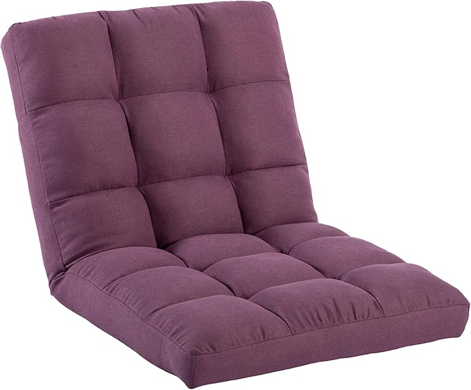 Folding Floor Chair with Back Support Adjust Lay Flat Recliner Oversized Lounge Wide Lazy Boy Gaming Ergonomic Single Sofa Seat for Living Room Bedroom(Purple)