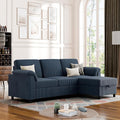 Vongrasig Convertible Sectional Sofa Couch 3 Seat L Shaped Sofa with Removable Pillows Soft Corduroy Fabric Small Couch Mid Century for Living Room Apartment and Office (Blue)