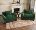 HUSFU 49.5'' W Oversized Accent Chair Chenille Cloud Sofa Chair with Deep Seat and Extra Wide Armrests Comfy Reading Armchair for Bedroom Living Room Set of 2 Green