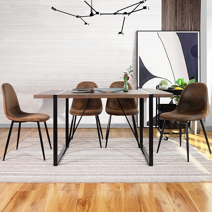 Homy Casa Living Room Chairs Set of 4 Modern Mid-Century Style Industrial Accent Chairs with Black Metal Legs Upholstered Comfortable Seating for Living Room Lounge or Bedroom