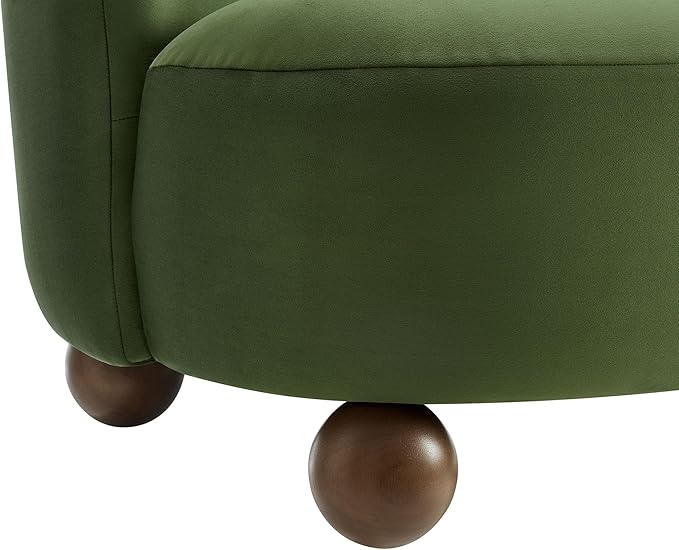Modway Monroe Performance Velvet Accent Chair in Moss Green Walnut - Upholstered Stain-Resistant Barrel Chair - Comfy Lounge Chair - Oversized Round Armless Reading Chair for Living Room